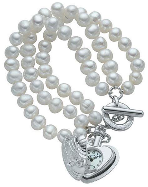 burberry pearl watch bracelet|NEW Burberry Women's White Pearl Bracelet Heart Watch Locket.